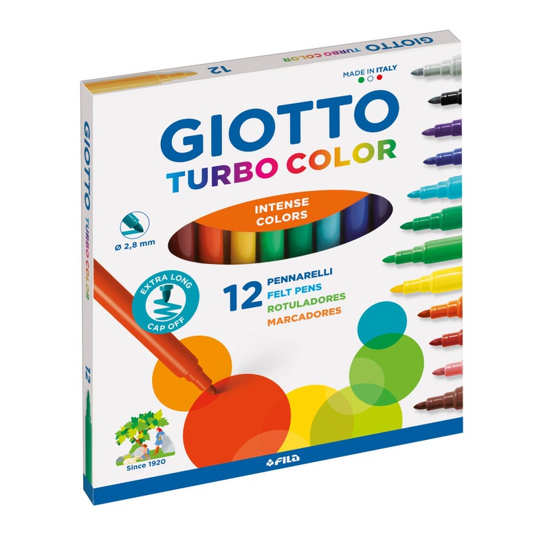 GIOTTO Turbo Color Fibre Tip Pen, Multi-Colour, 12 Colours - Image 1